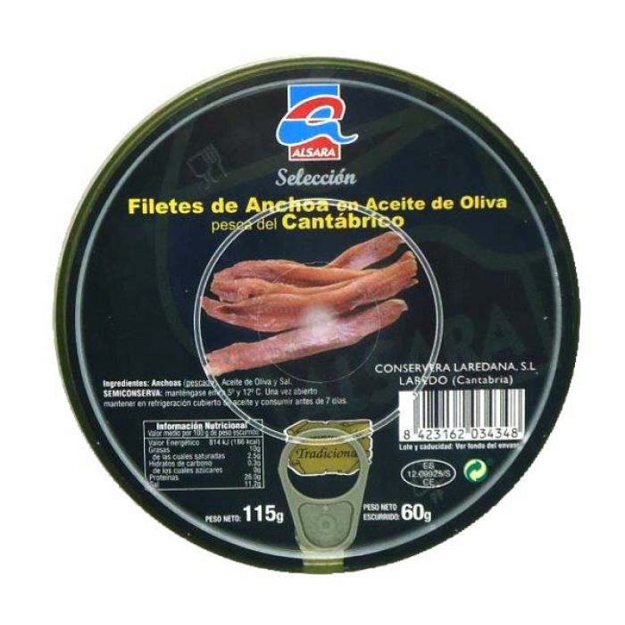 Anchoas a/oliva Cantábrico Alsara lata 60 g. - Alcoop