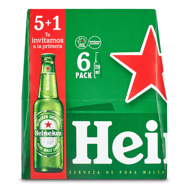 Cerveza Heineken pack-5+1x25cl